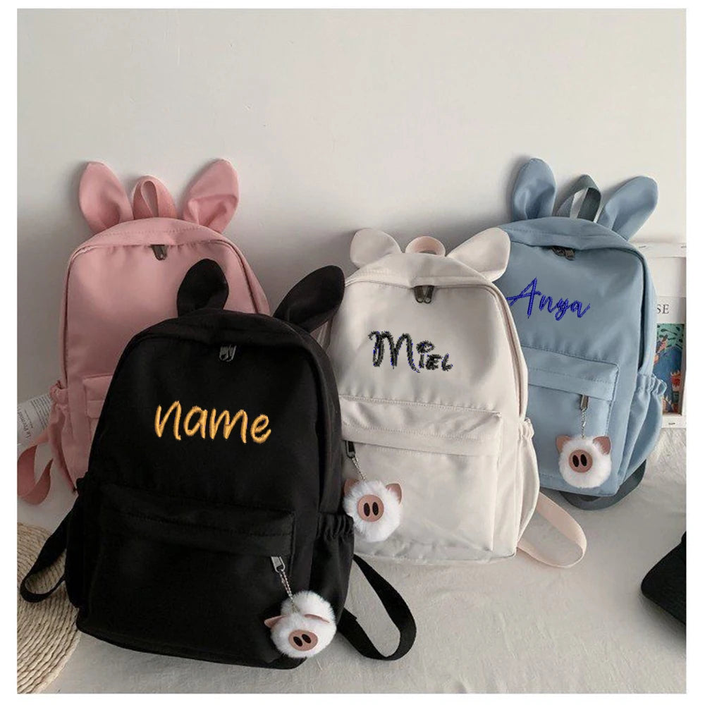 Stylish Nylon Rabbit Ear Backpack – Personalized Bag for Students