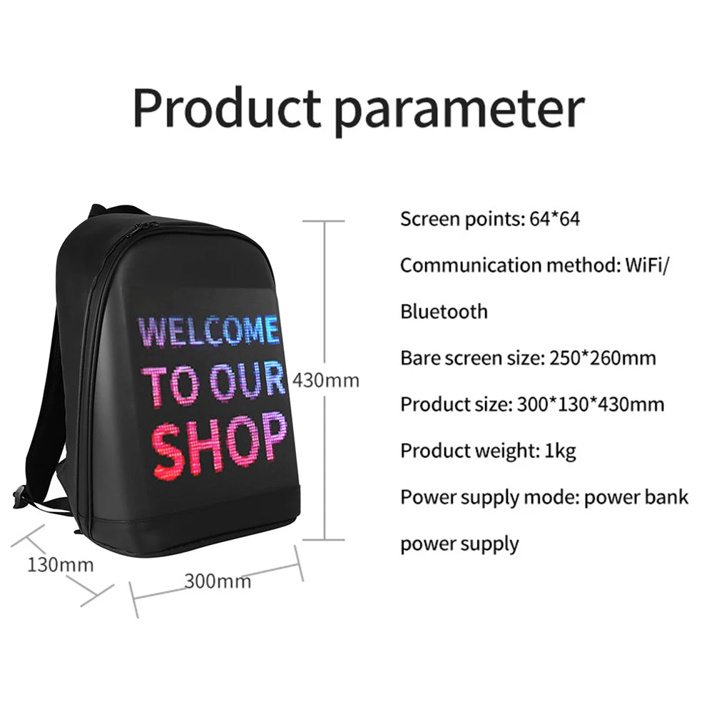 Durable LED Laptop Backpack for Women – Wireless APP-Controlled Display Bag