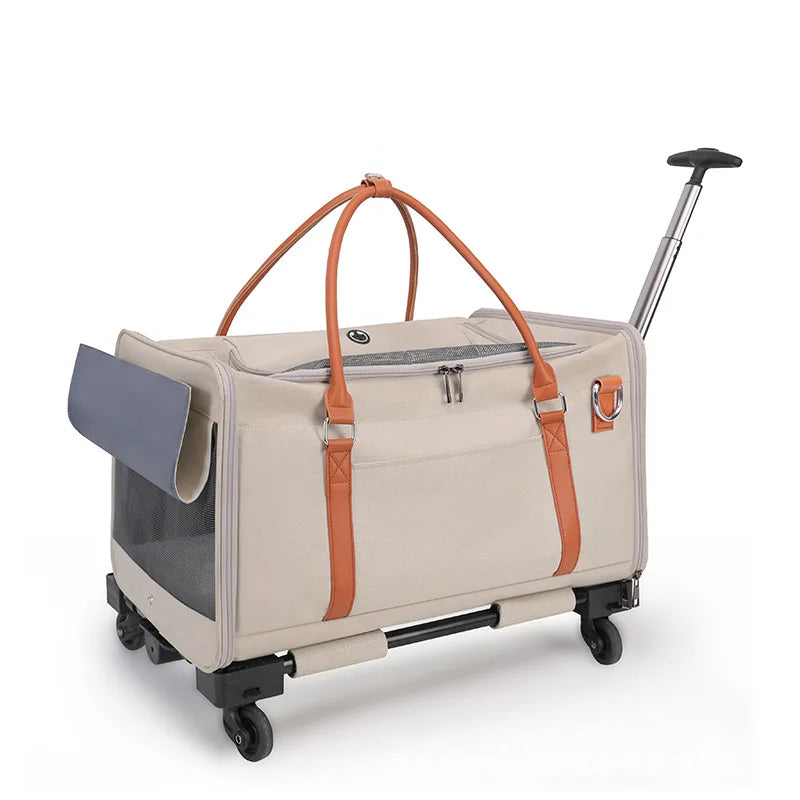 Multifunctional Cat Carrier with Trolley – Large Capacity, Foldable & Breathable Pet Bag