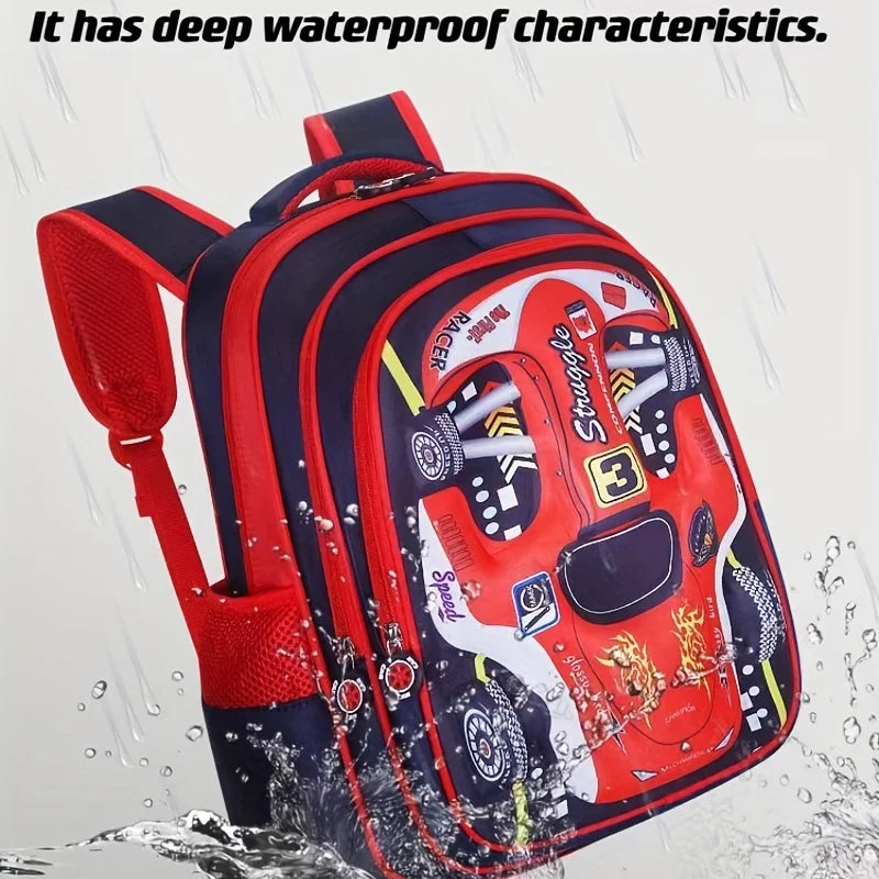 3D Car Design Waterproof Backpack for Preschool & Primary Kids