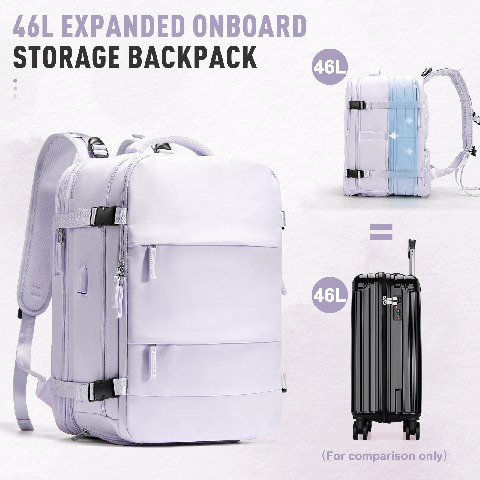 Expandable 46L Cabin Hiking Backpack – Airline Approved Travel Rucksack