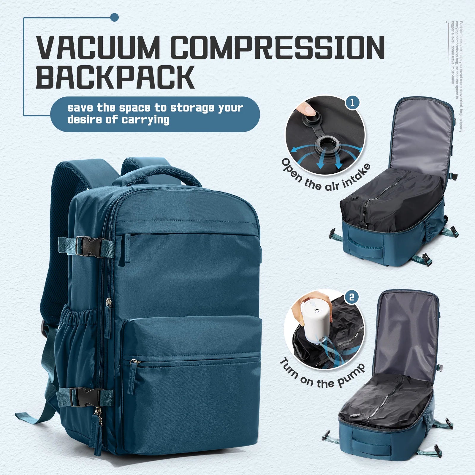Smart Compression Travel Backpack – Fits 15.6" Laptop, 40x20x25 Travel Size