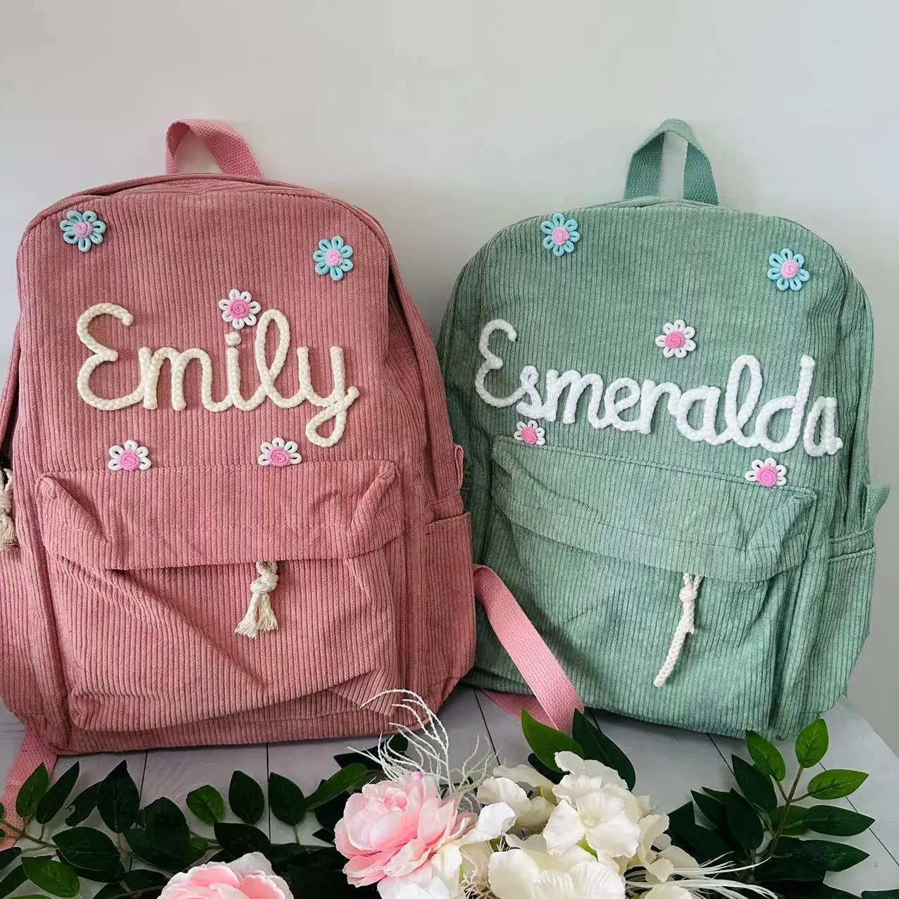 Embroidered Kids Backpack – Soft Corduroy Personalized Toddler Bag for Boys & Girls