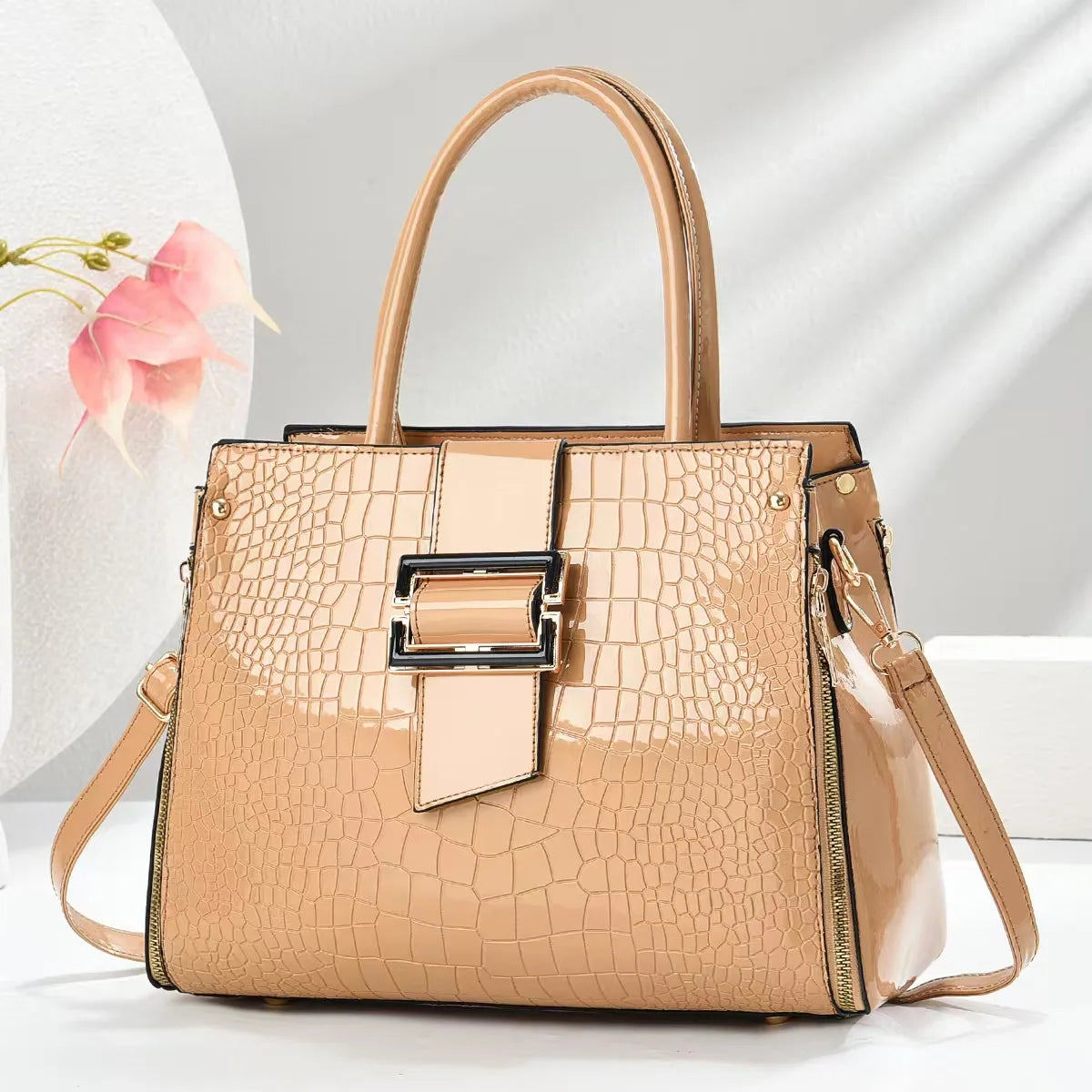 Luxury Top-Handle Handbag – PU Crocodile Pattern Crossbody Bag