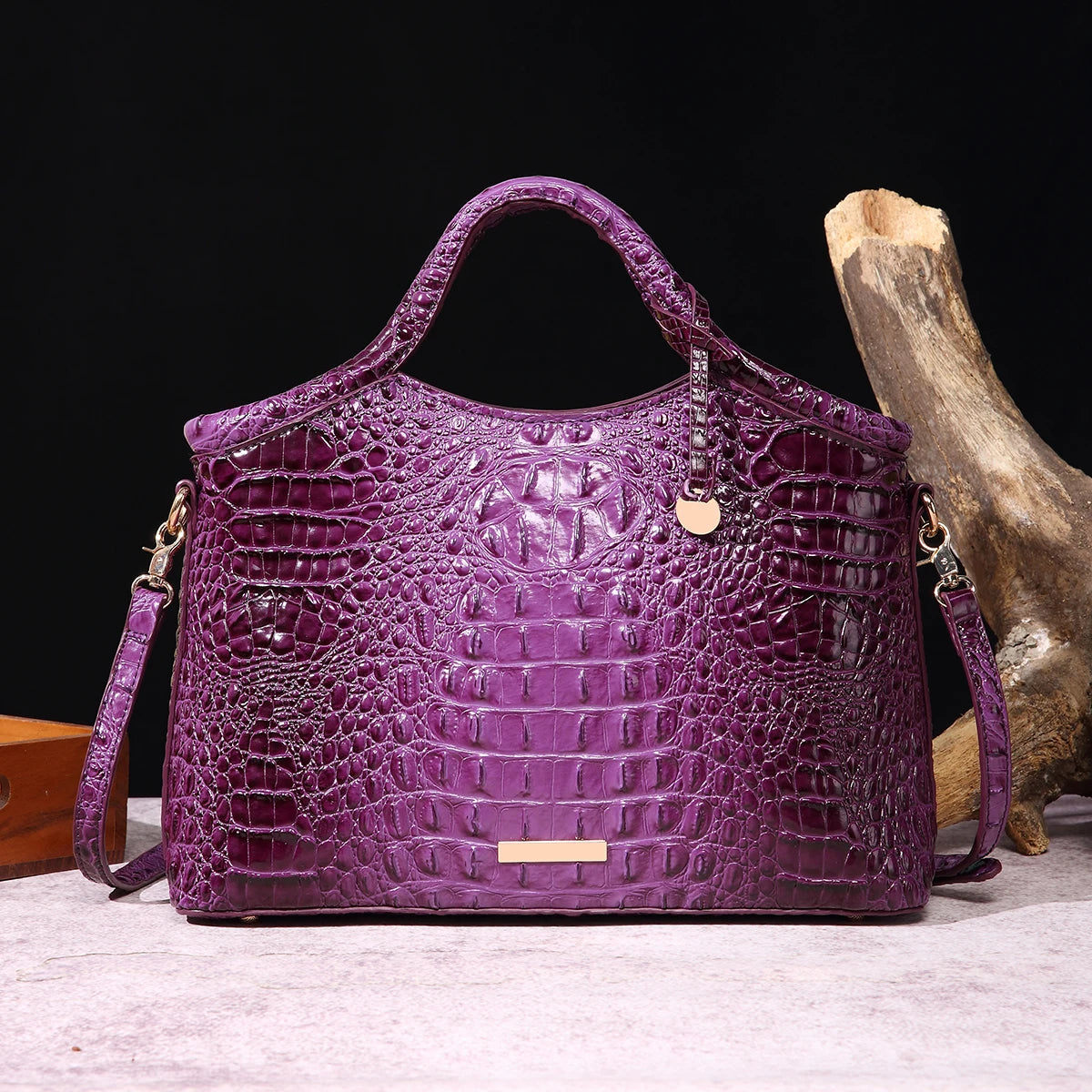 Retro Handbag – Colorful Solid PU Leather Crocodile Pattern Purse