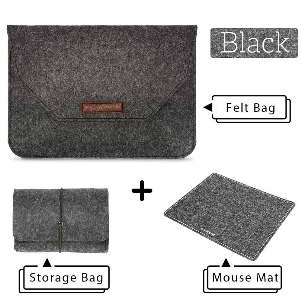 Wool Felt Laptop Sleeve Case for MacBook Air/Pro 11–15.6 Inch – Notebook Cover with Mousepad & Power Pack Gift