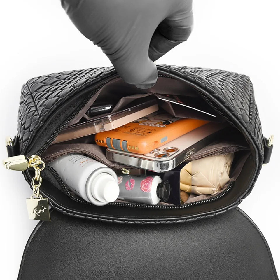 Woven PU Leather Shoulder Bag – Luxury Crossbody Handbag