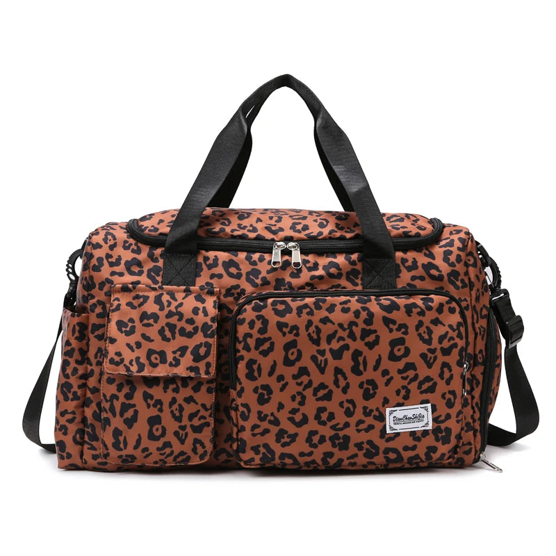 Leopard Print Travel Bag – Large Capacity Sports Fitness Duffle with Multiple Pockets