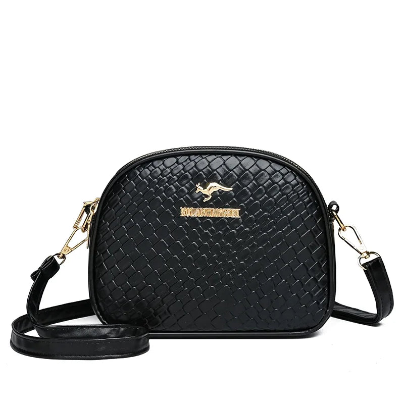 Elegant Triple-Zip Handbag – Croc-Texture PU Leather Crossbody Bag
