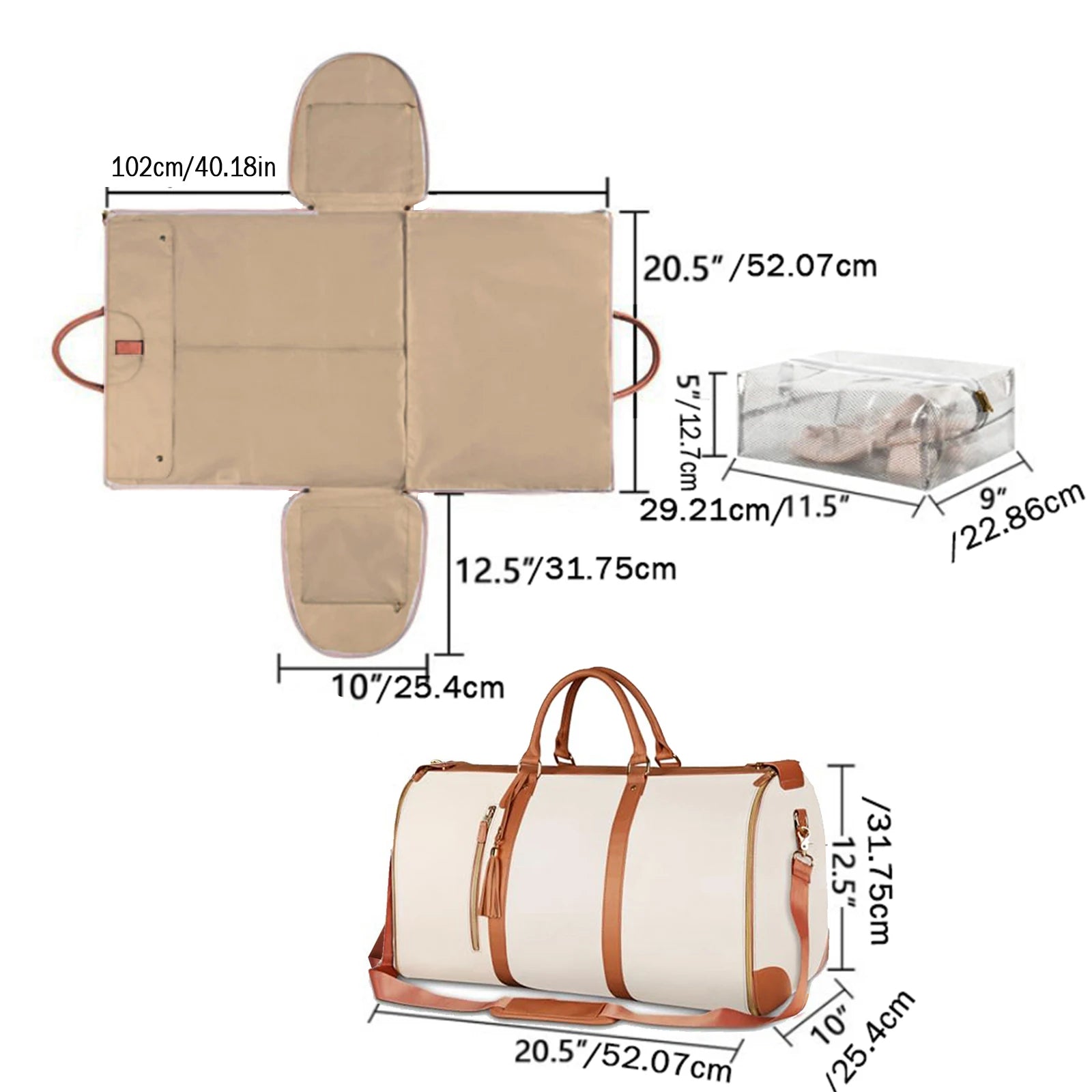 Foldable PU Leather Travel Duffel Bag