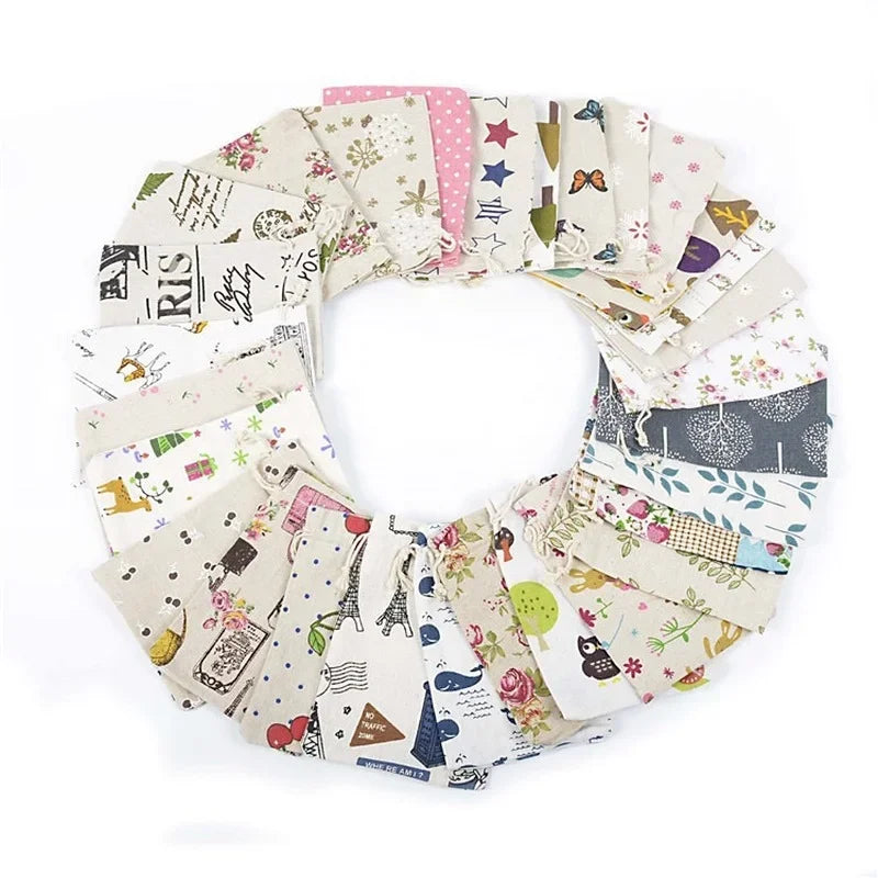 Multi-Colored Cotton Linen Drawstring Bag