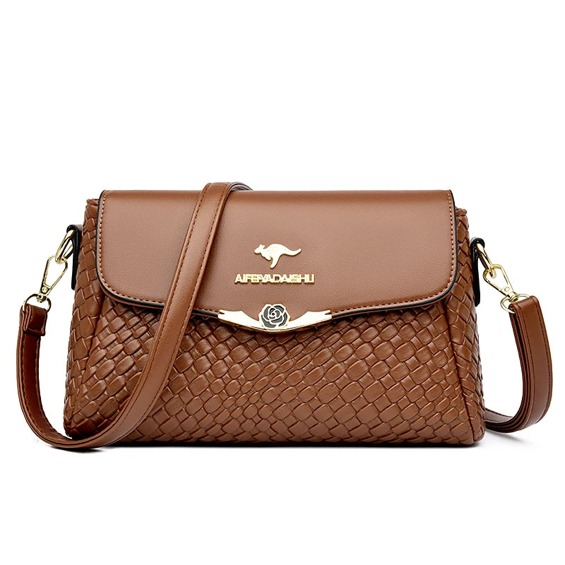 Woven PU Leather Shoulder Bag – Luxury Crossbody Handbag