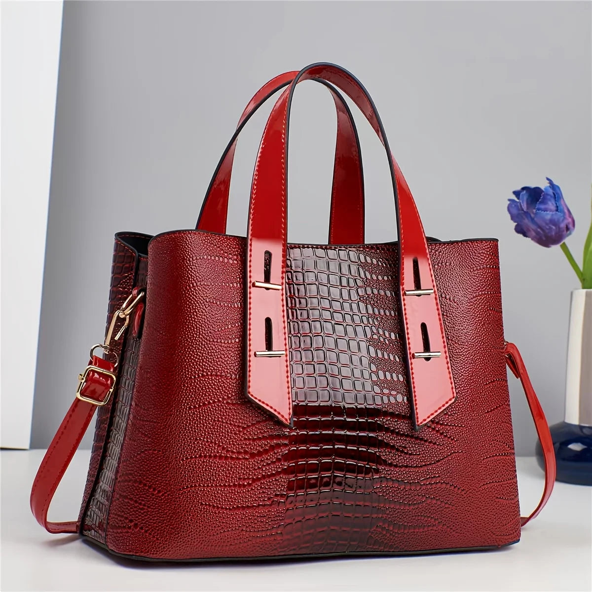 Luxury PU Leather Crocodile Pattern Bag – Colorful Shoulder & Tote Handbag