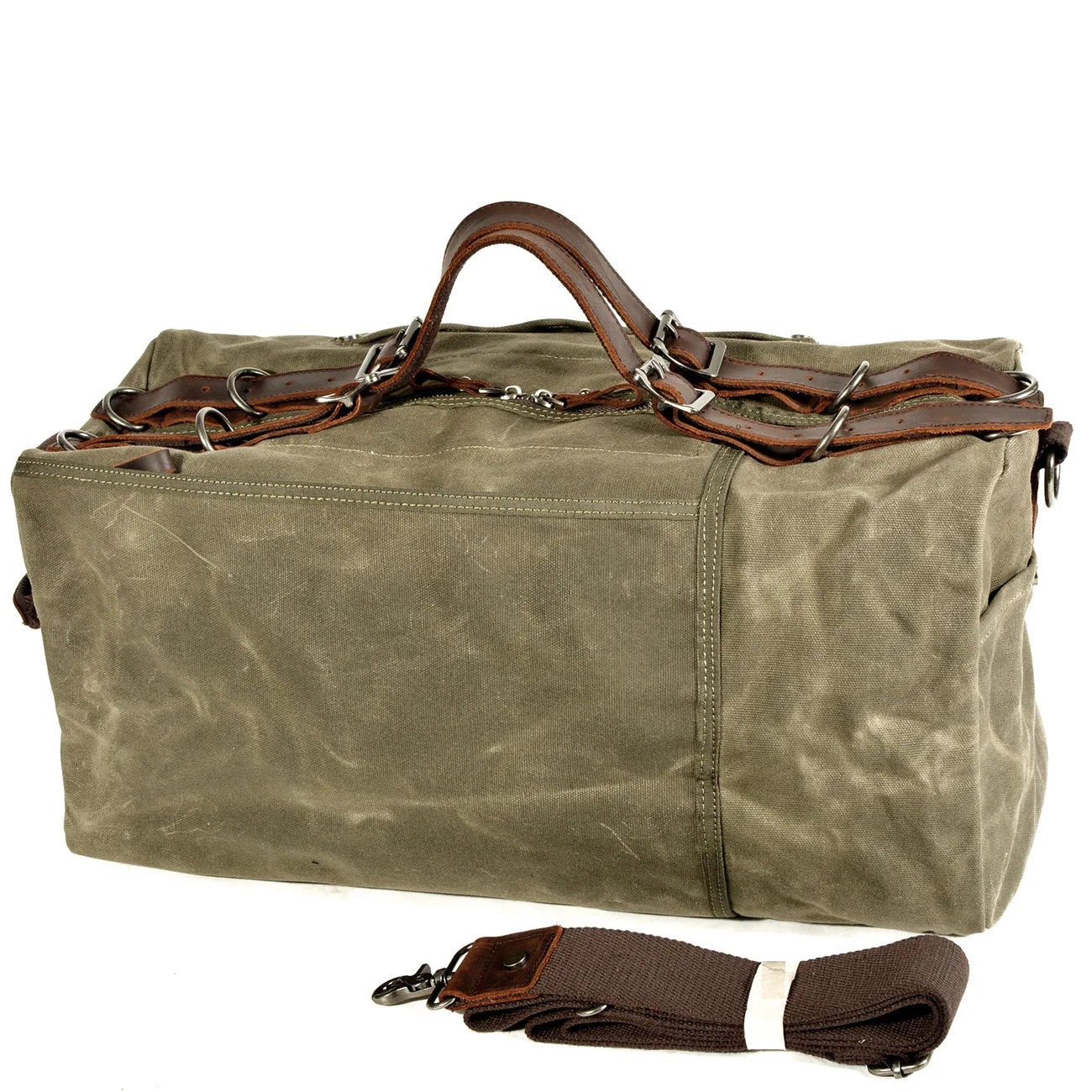 Military-Style Oil Wax Canvas Duffel Bag – Large Capacity Retro Travel Bag