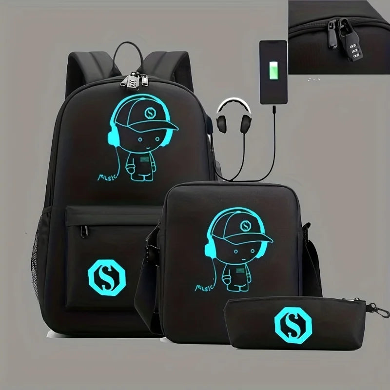 Fashion Luminous USB School Backpack – Teenager Student Backpack