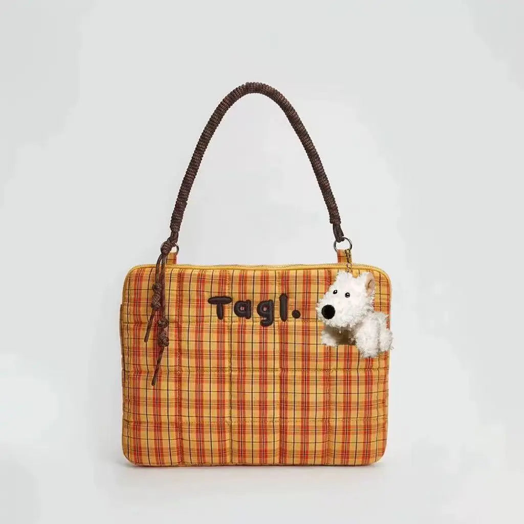 Vintage Plaid Laptop Shoulder Bag for Women – Fits MacBook