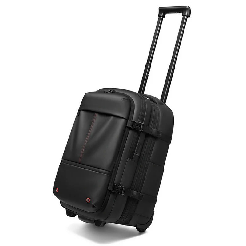 Wheeled Travel Trolley Backpack – Vacuum Compression Business Luggage, Rolling Laptop Bag