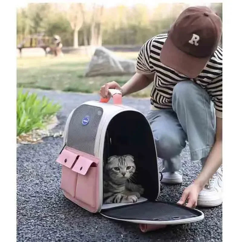 Large Capacity Cat Carrier Backpack – Foldable Pet Travel Bag with Ventilation & Adjustable Straps
