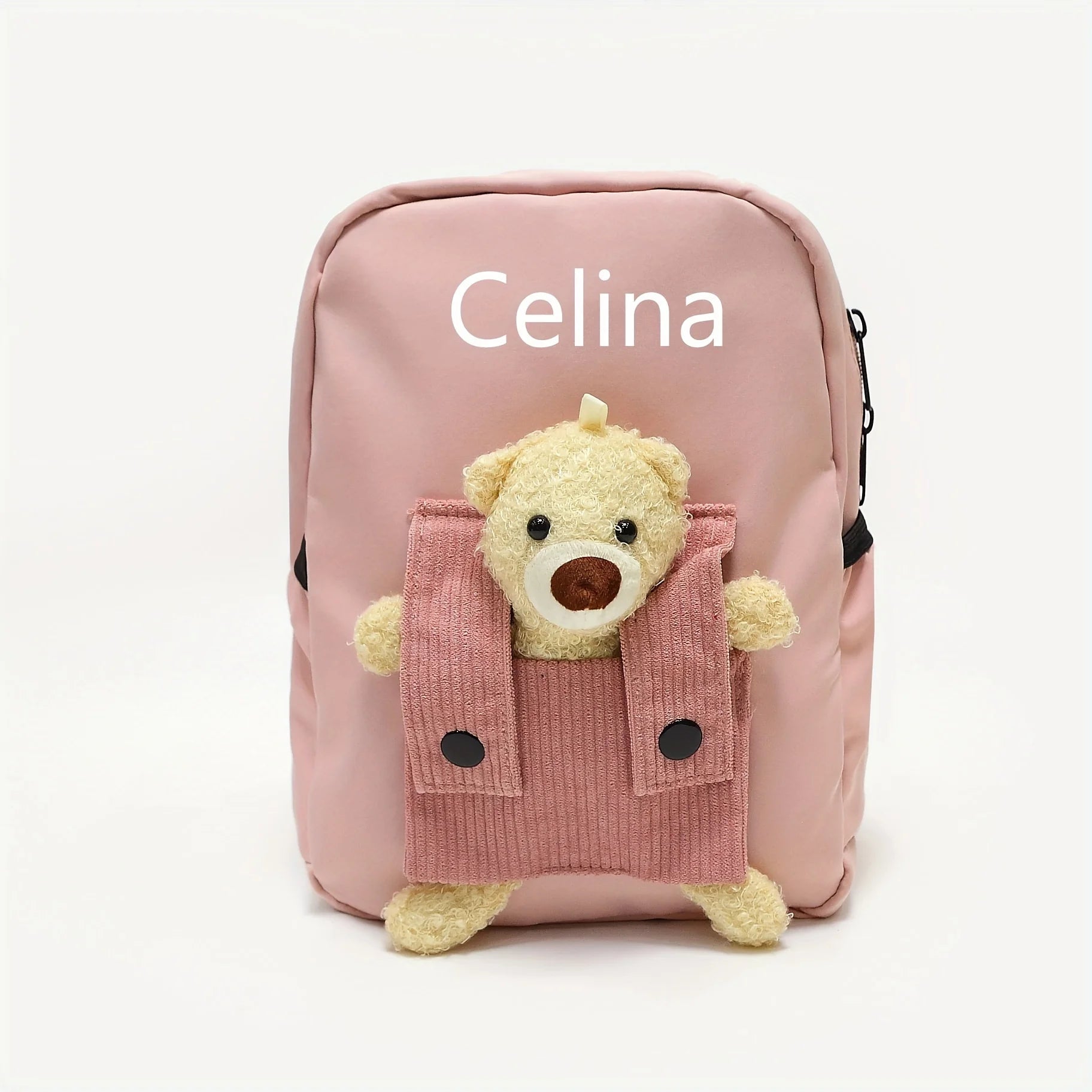 Cute Bear Plush Backpack – Custom Embroidered Name School Bag for Children