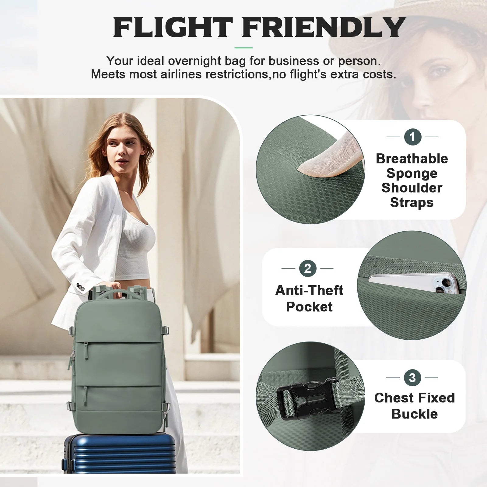 Expandable 46L Cabin Hiking Backpack – Airline Approved Travel Rucksack