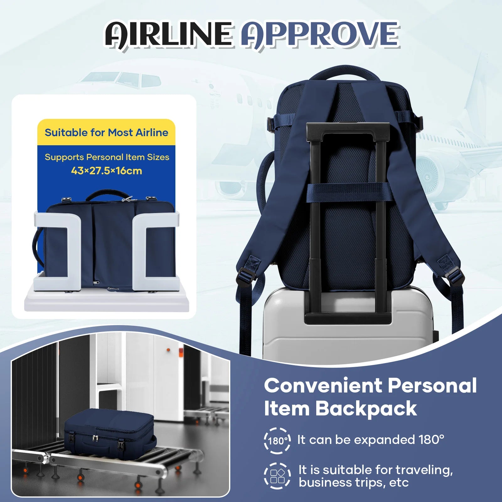 Airline Cabin Travel Backpack 40x30x20 – Underseat Carry-On Bag
