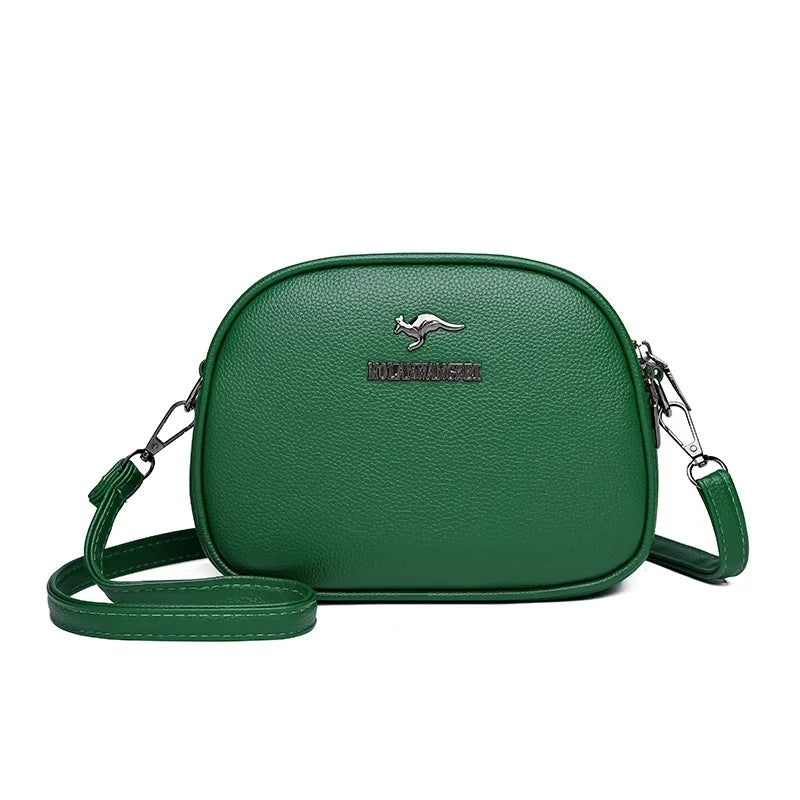 Elegant Triple-Zip Handbag – Croc-Texture PU Leather Crossbody Bag