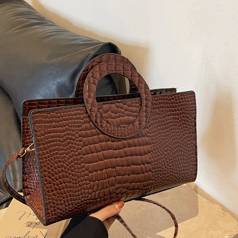 Luxury Crocodile Pattern Handbag – PU Leather Shoulder