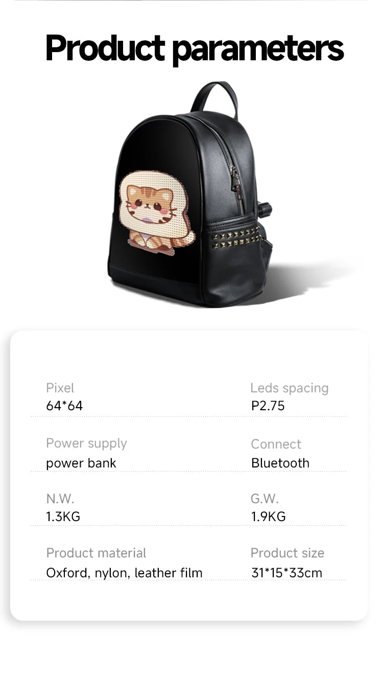 Smart LED Backpack for Women – DIY Luminous Shoulder Bag