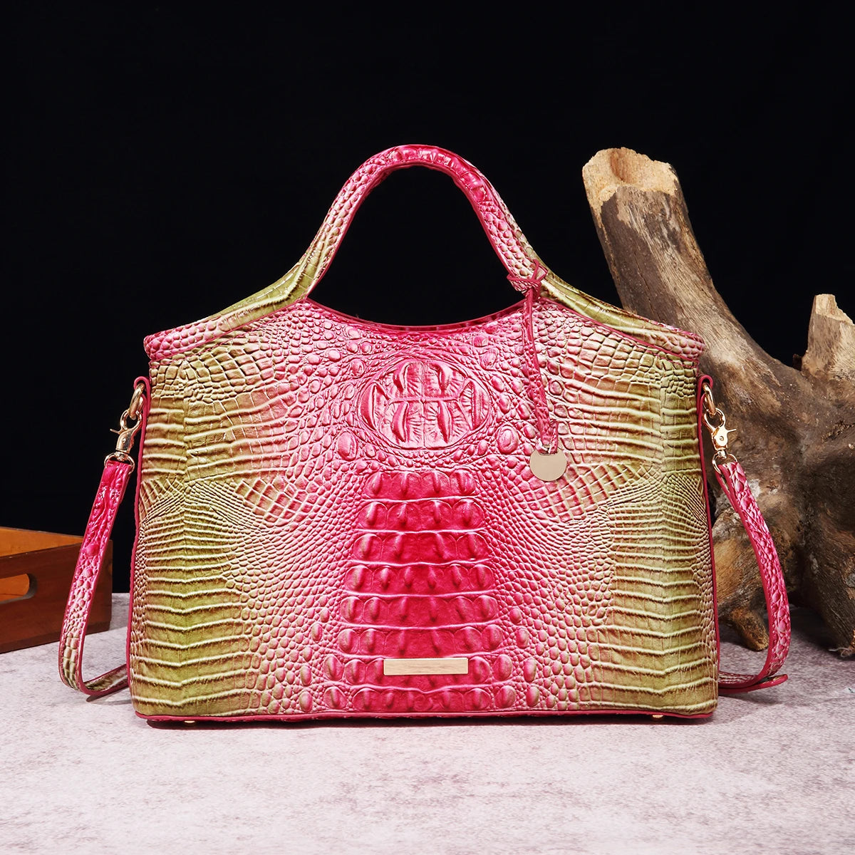 Retro Handbag – Colorful Solid PU Leather Crocodile Pattern Purse