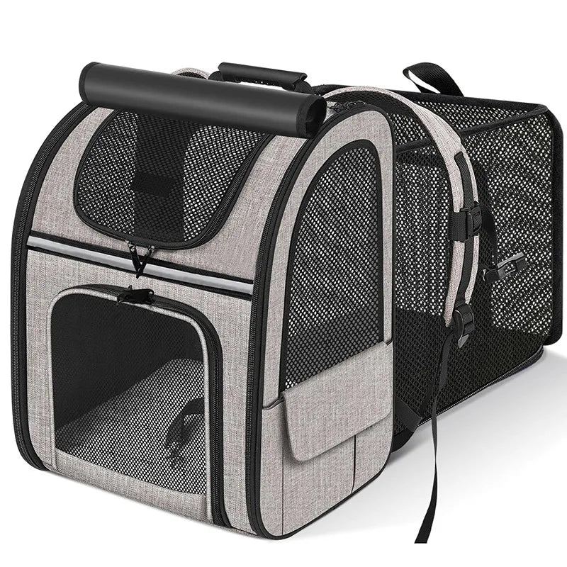 Expandable Cat Carrier Backpack with Shade Cover – Breathable Mesh Pet Travel Backpack