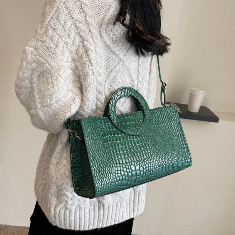 Luxury Crocodile Pattern Handbag – PU Leather Shoulder