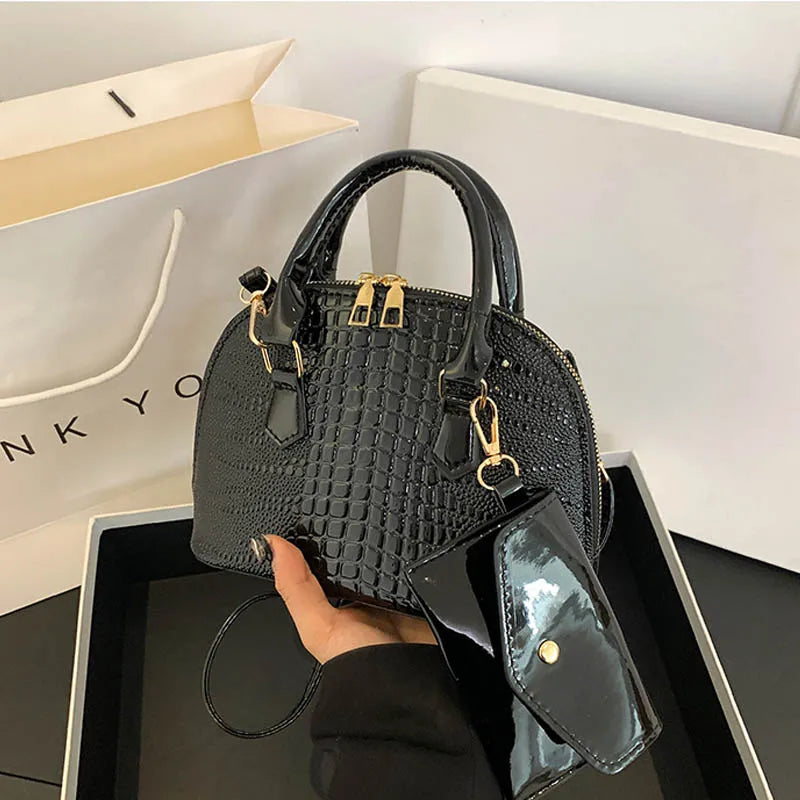Crocodile Pattern PU Leather Handbag – Vintage Crossbody Shoulder Bag