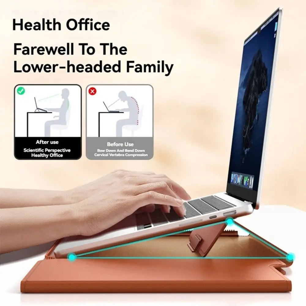 13–16 Inch Leather Laptop Bag – Automatic Closing Multifunction Carrying Pouch