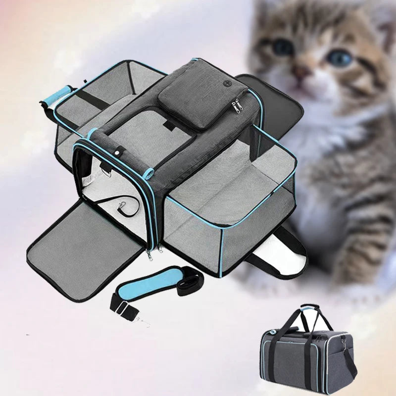 Foldable Cat & Dog Carrier Bag – Large Capacity Expandable Outdoor Travel Handbag