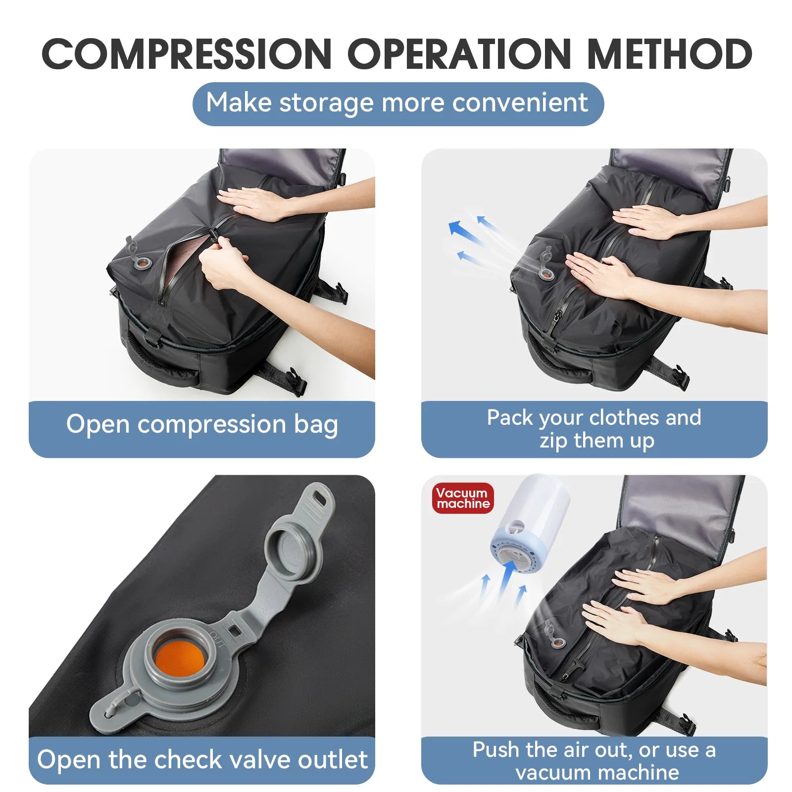 Spacious Vacuum Compression Travel Backpack