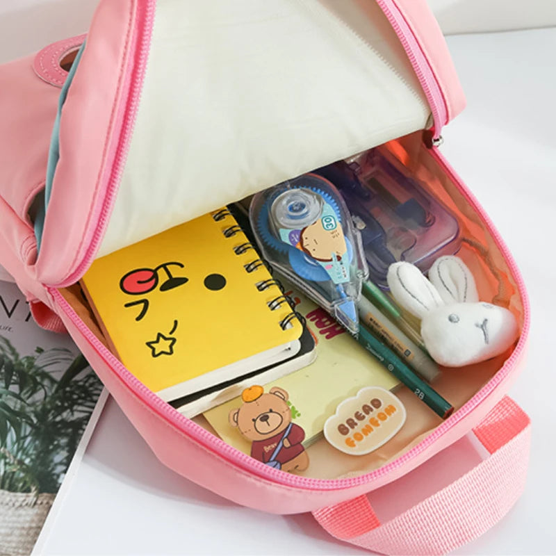 Plush 3D Rabbit School Backpack for Kids - Kindergarten Cartoon Bag