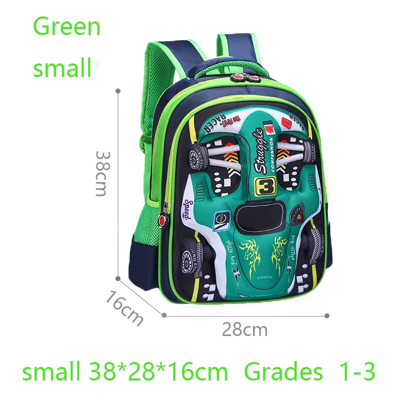 3D Car Design Waterproof Backpack for Preschool & Primary Kids