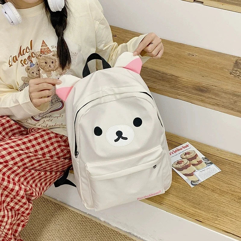 Miniso Cute Bear Cartoon Backpack – Large Capacity School & Travel Bag