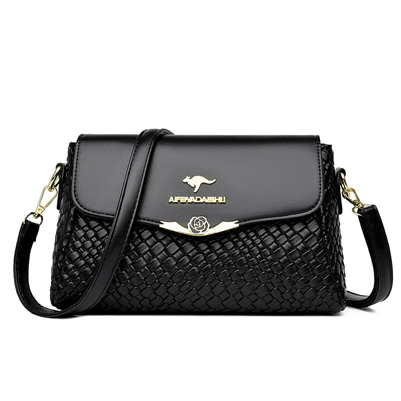 Woven PU Leather Shoulder Bag – Luxury Crossbody Handbag