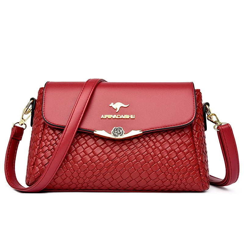 Woven PU Leather Shoulder Bag – Luxury Crossbody Handbag