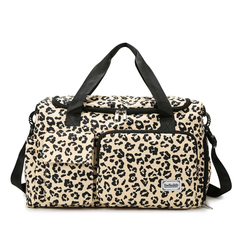 Leopard Print Travel Bag – Large Capacity Sports Fitness Duffle with Multiple Pockets