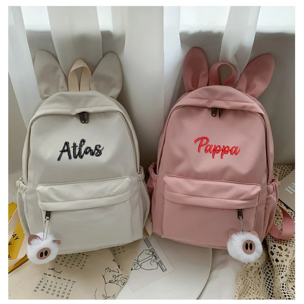 Stylish Nylon Rabbit Ear Backpack – Personalized Bag for Students