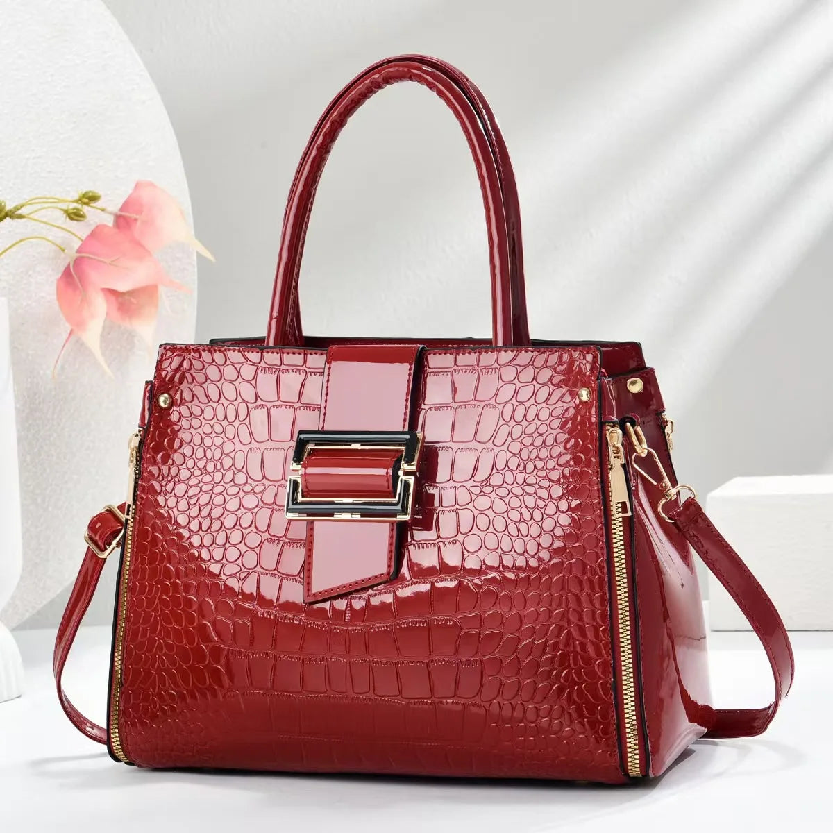 Luxury Top-Handle Handbag – PU Crocodile Pattern Crossbody Bag