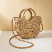 Handwoven Straw Half-Moon Crossbody Bag – Large Capacity Beach