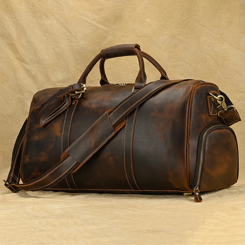 Retro Leather Weekender Bag – Large Travel Duffel Bag