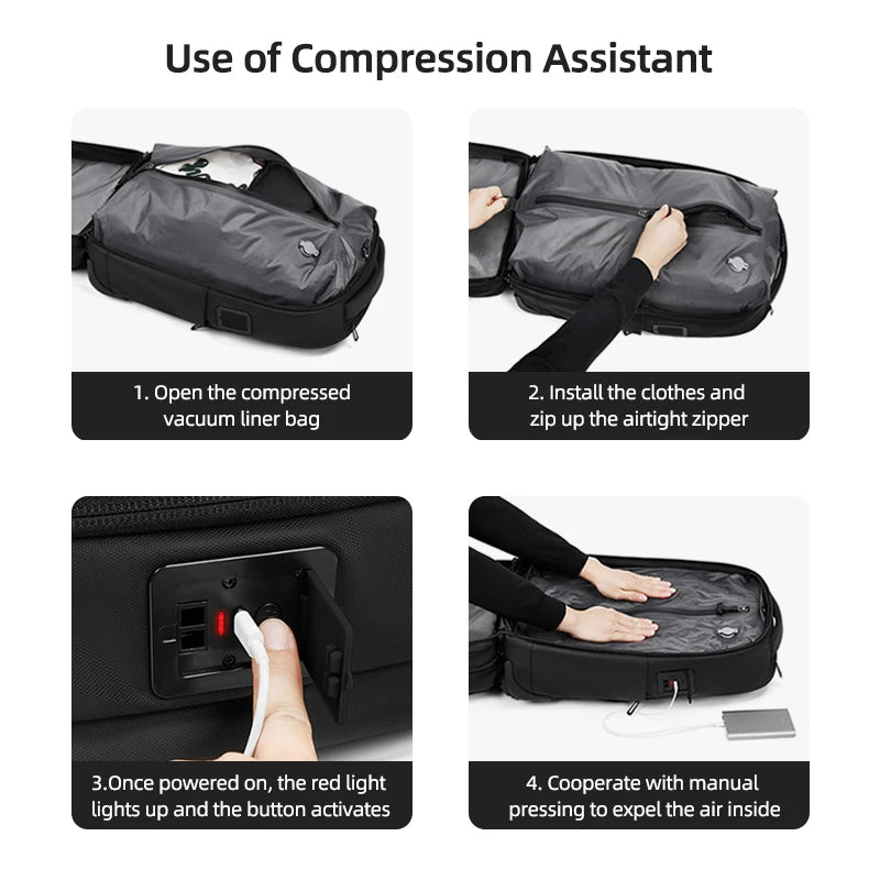 Wheeled Travel Trolley Backpack – Vacuum Compression Business Luggage, Rolling Laptop Bag