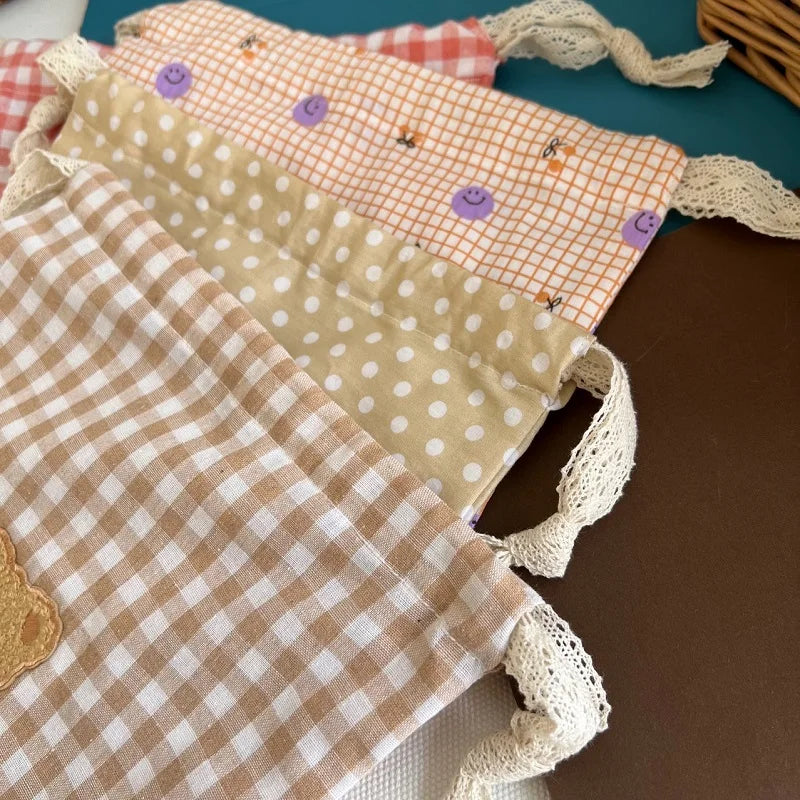 Flower Print Cotton Drawstring Bag