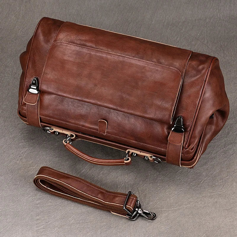 Luxury Style Genuine Leather Travel Duffel Bag