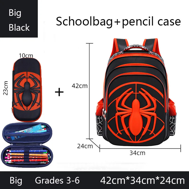 Kids Cartoon Spider Backpack - Durable Primary School Bag Set