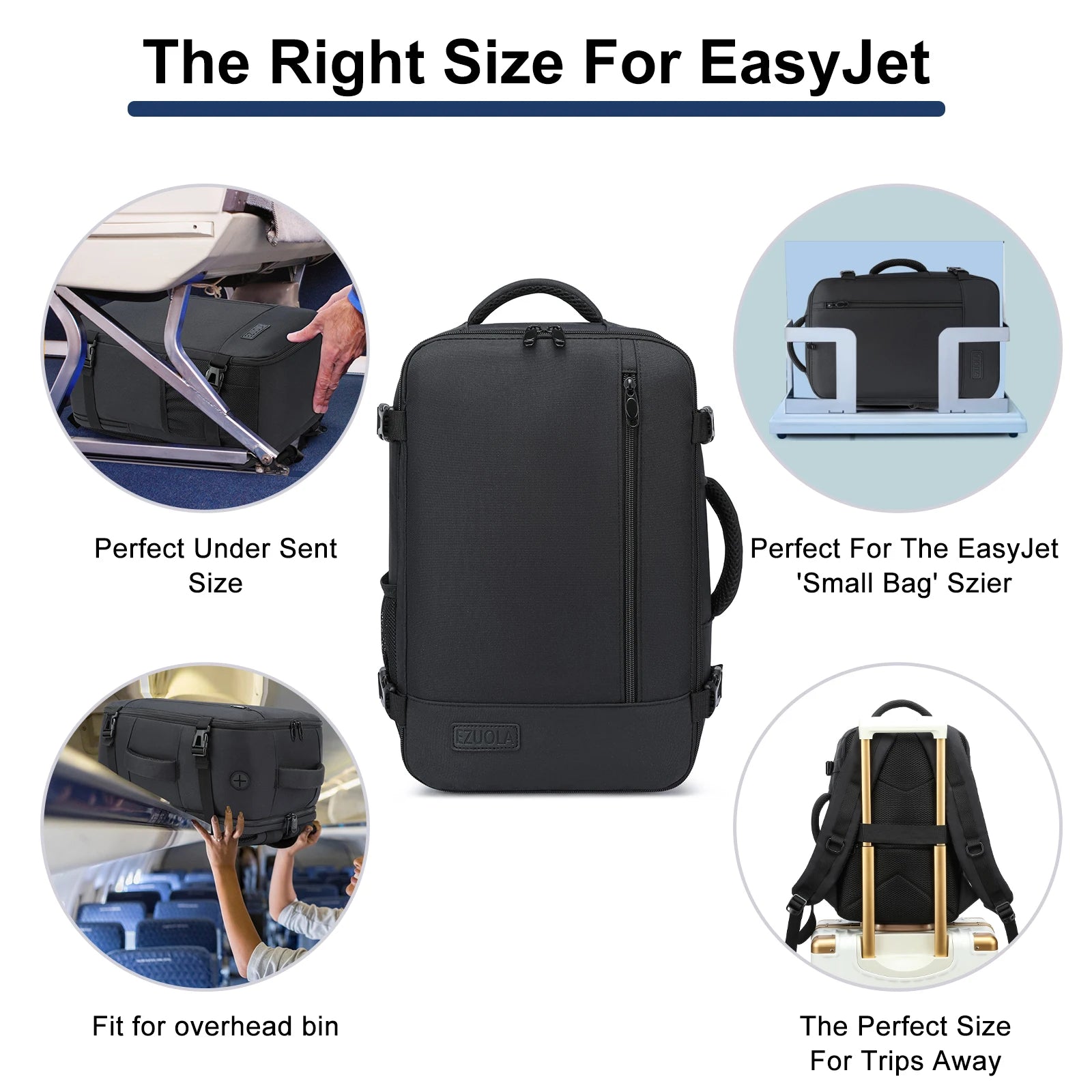 Travel Backpack Hand Luggage – Fits Ryanair, EasyJet & Wizz Air Cabin Sizes